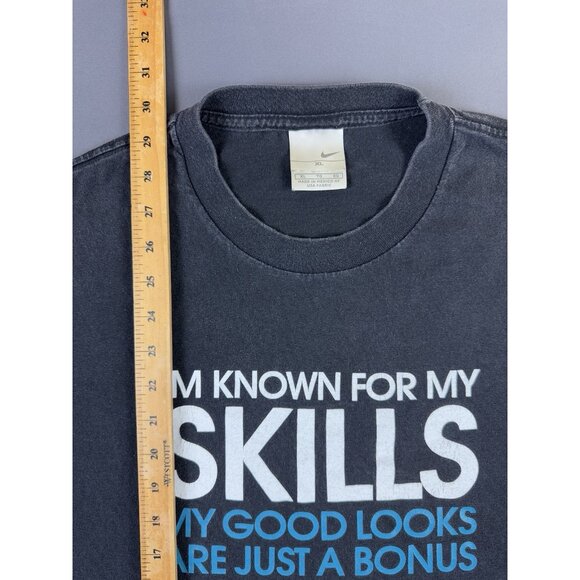 Vintage Y2K Nike Swoosh Skills Good Looks Bonus Basketball Black XL Shirt Saying - Picture 8 of 8